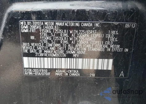 2013 Toyota Rav4 Le z USA, uszkodzony, nr VIN 2T3BFREVXDW093336